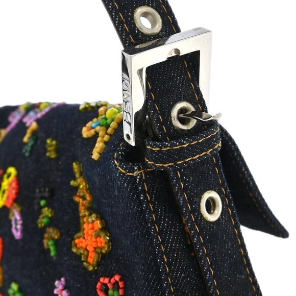Fendi Navy Denim Beaded Baguette Handbag - Picture 3 of 10